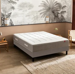 Epeda Ensemble L'INOUBLIABLE + Sommier Confort Medium + Pieds 140x190 Gris souris Ressorts* Ensemble Sommier Et Matelas