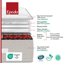 Epeda Ensemble L'INOUBLIABLE + Sommier Confort Medium + Pieds 140x190 Gris souris Ressorts* Ensemble Sommier Et Matelas