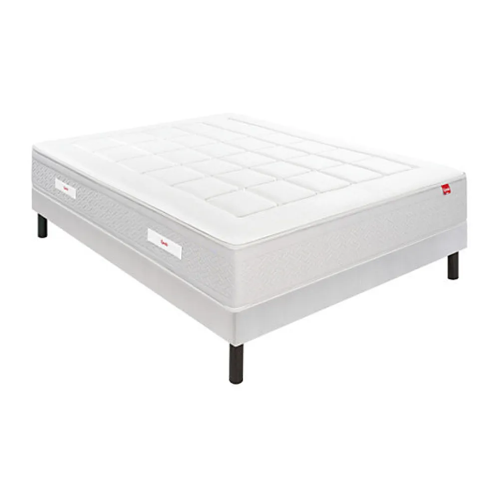 Ensemble L'ESCAPADE + Sommier Confort Medium + Pieds 200x200 Gris souris Ressorts et mousse à mémoire de forme>Epeda Outlet