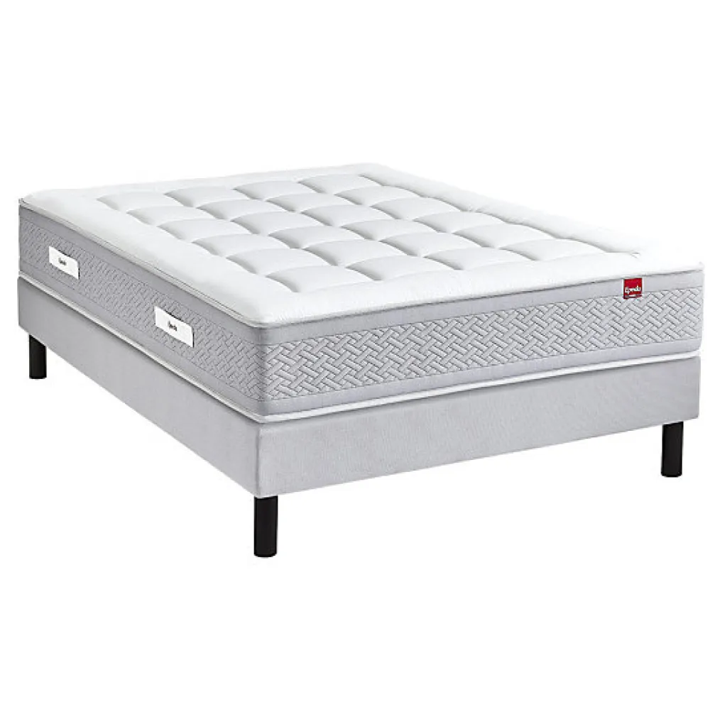Epeda Ensemble LE MAJESTUEUX + Sommier Confort Medium + Pieds 200x200 Gris souris Ressorts* Ensemble Sommier Et Matelas