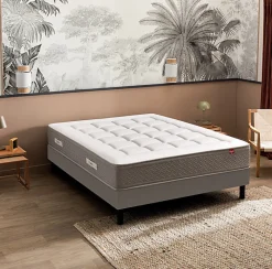 Epeda Ensemble LE MAJESTUEUX + Sommier Confort Medium + Pieds 200x200 Gris souris Ressorts* Ensemble Sommier Et Matelas