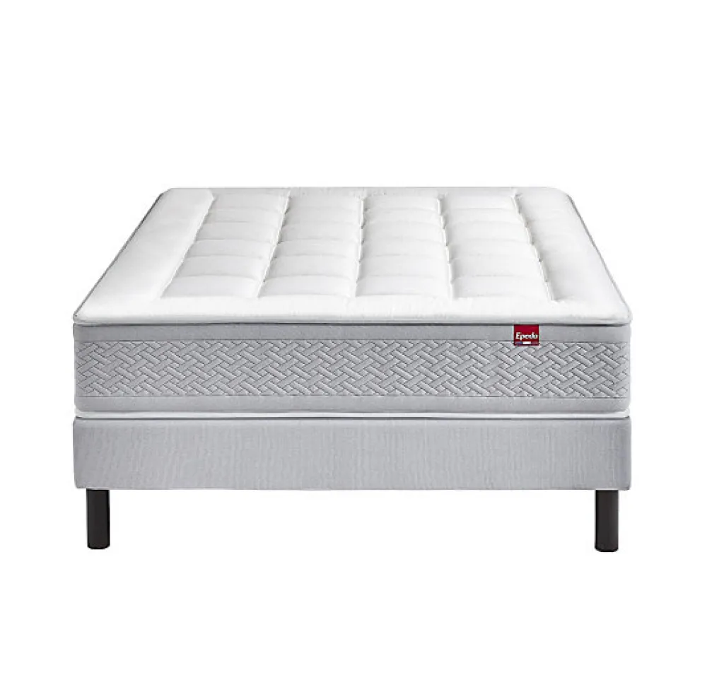 Epeda Ensemble LE MAJESTUEUX + Sommier Confort Medium + Pieds 200x200 Gris souris Ressorts* Ensemble Sommier Et Matelas