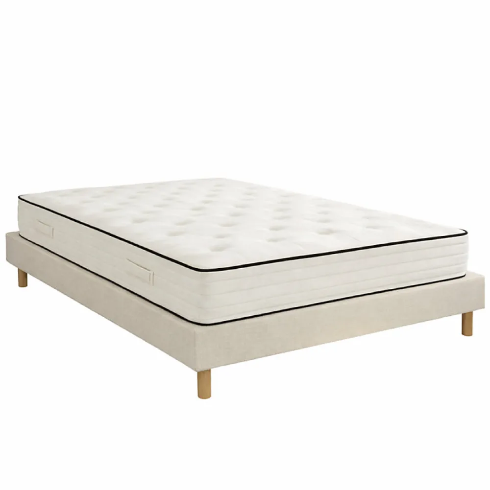 Ensemble GRAND PALAIS 3000 + Sommier tradition Graphic 19 cm + Pieds 160x200 Beige Ressorts>Essenzia Sale