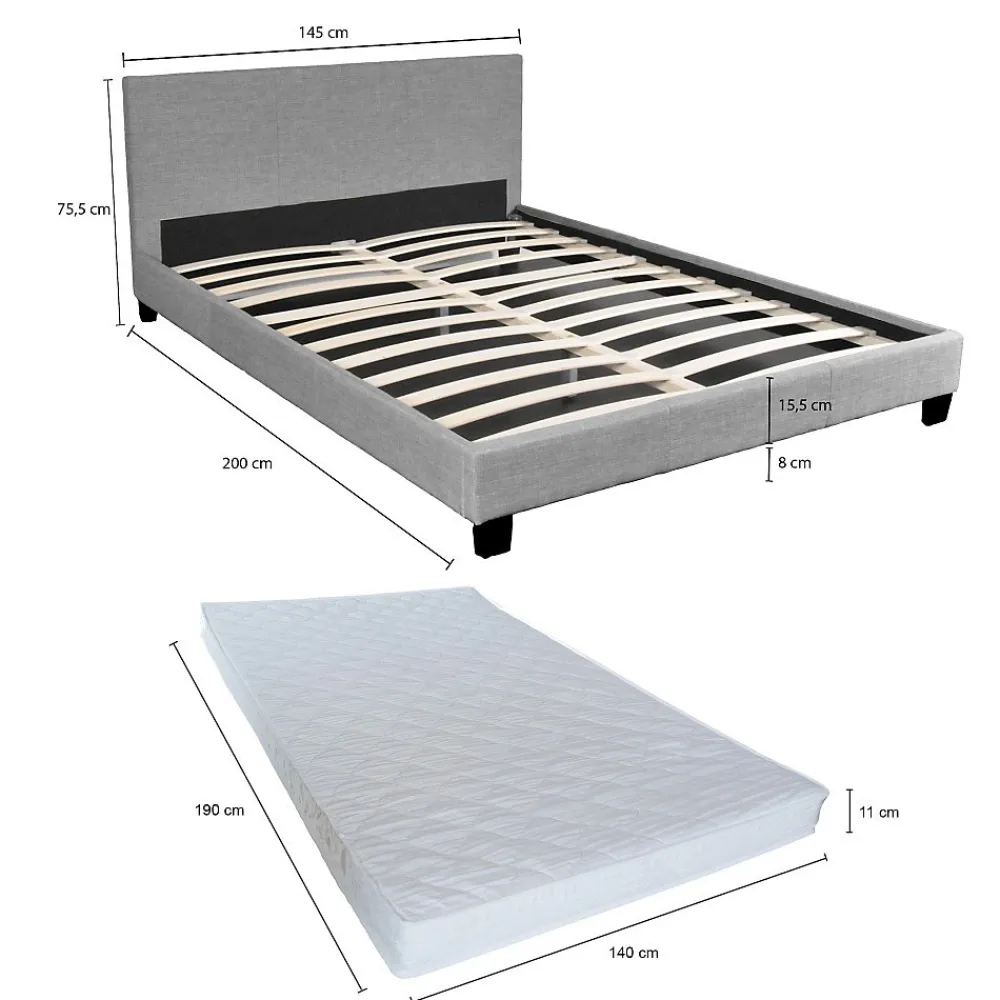 Ensemble Matelas + Lit 140x190 DUBLIN / Gris clair>Weber Industries
