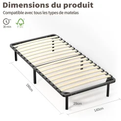 Teeno Ensemble Matelas à ressorts +Sommier à Lattes sur Pieds, 90x190cm, Epaisseur du Matelas 25cm* Ensemble Sommier Et Matelas