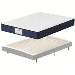 Teeno Ensemble Matelas à ressorts+ Lit Sommier Tapissier Déco 140x190cm, Epaisseur du Matelas 22cm* Ensemble Sommier Et Matelas