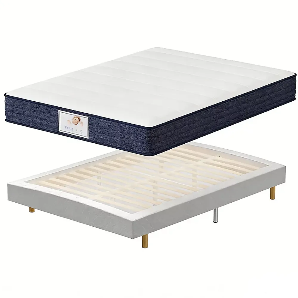 Teeno Ensemble Matelas à ressorts+ Lit Sommier Tapissier Déco 140x190cm, Epaisseur du Matelas 22cm* Ensemble Sommier Et Matelas