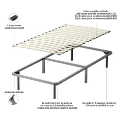 Ensemble Matelas à ressorts +Sommier à Lattes sur Pieds, 90x190cm, Epaisseur du Matelas 22cm><noscript><img width=