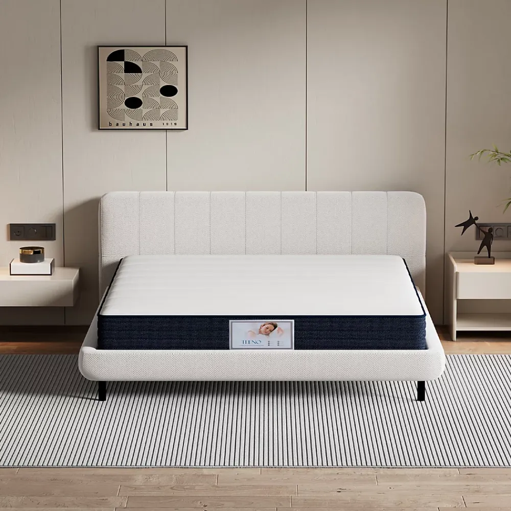Teeno Ensemble Matelas à ressorts + Cadre de lit Plateforme Capitonné 140x190cm, Epaisseur du Matelas 22cm* Ensemble Sommier Et Matelas