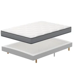 Teeno Ensemble Matelas à ressorts+ Lit Sommier Tapissier Déco 140x190cm, Epaisseur du Matelas 20cm* Ensemble Sommier Et Matelas