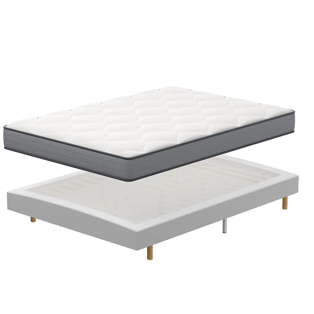 Teeno Ensemble Matelas à ressorts+ Lit Sommier Tapissier Déco 140x190cm, Epaisseur du Matelas 20cm* Ensemble Sommier Et Matelas