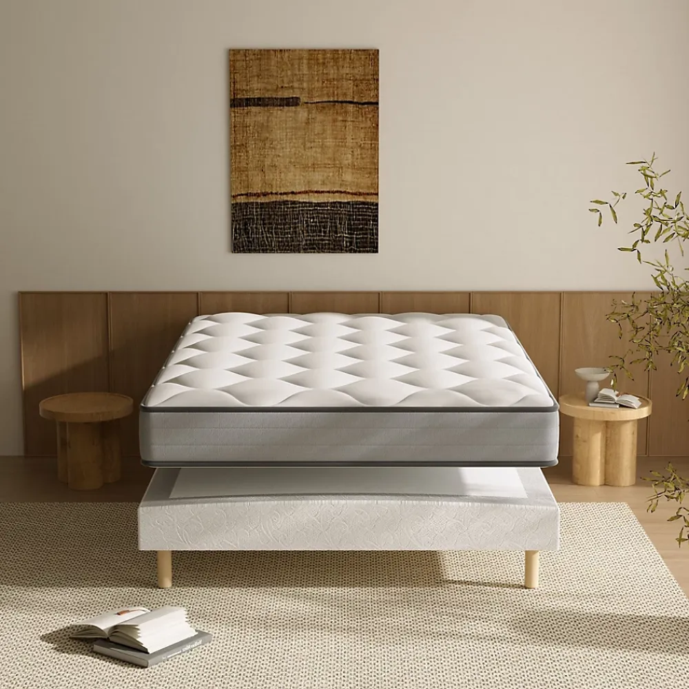 Teeno Ensemble Matelas à ressorts+ Lit Sommier Tapissier Déco 140x190cm, Epaisseur du Matelas 20cm* Ensemble Sommier Et Matelas