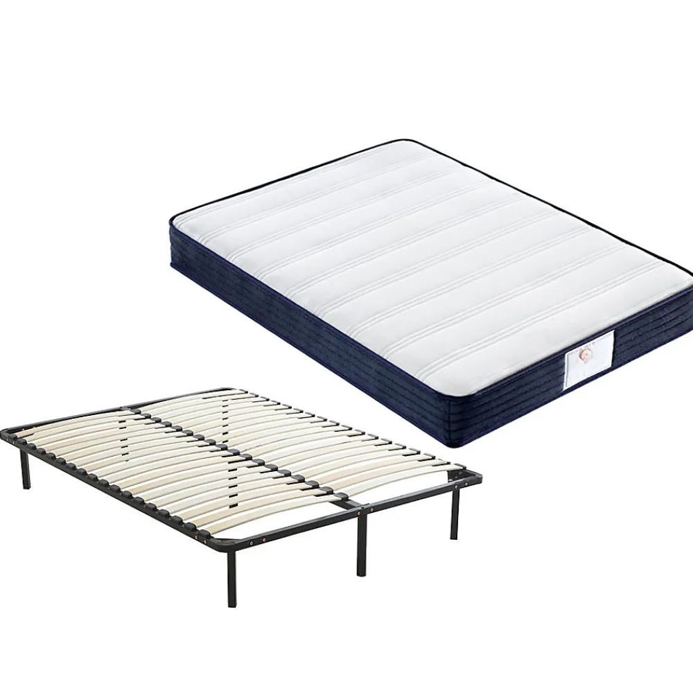 Ensemble Matelas à ressorts +Sommier à Lattes sur Pieds, 140x190cm, Epaisseur du Matelas 22cm>Teeno