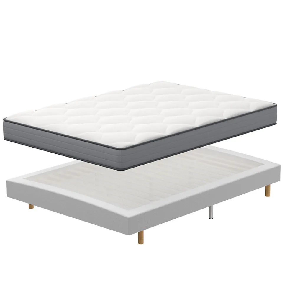 Ensemble Matelas à ressorts+ Lit Sommier Tapissier Déco 160x200cm, Epaisseur du Matelas 20cm>Teeno Clearance