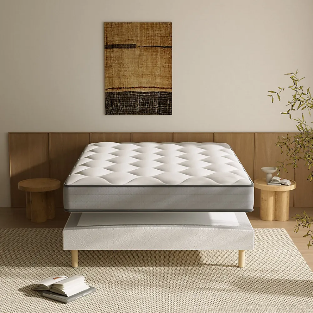 Ensemble Matelas à ressorts+ Lit Sommier Tapissier Déco 160x200cm, Epaisseur du Matelas 20cm>Teeno Clearance