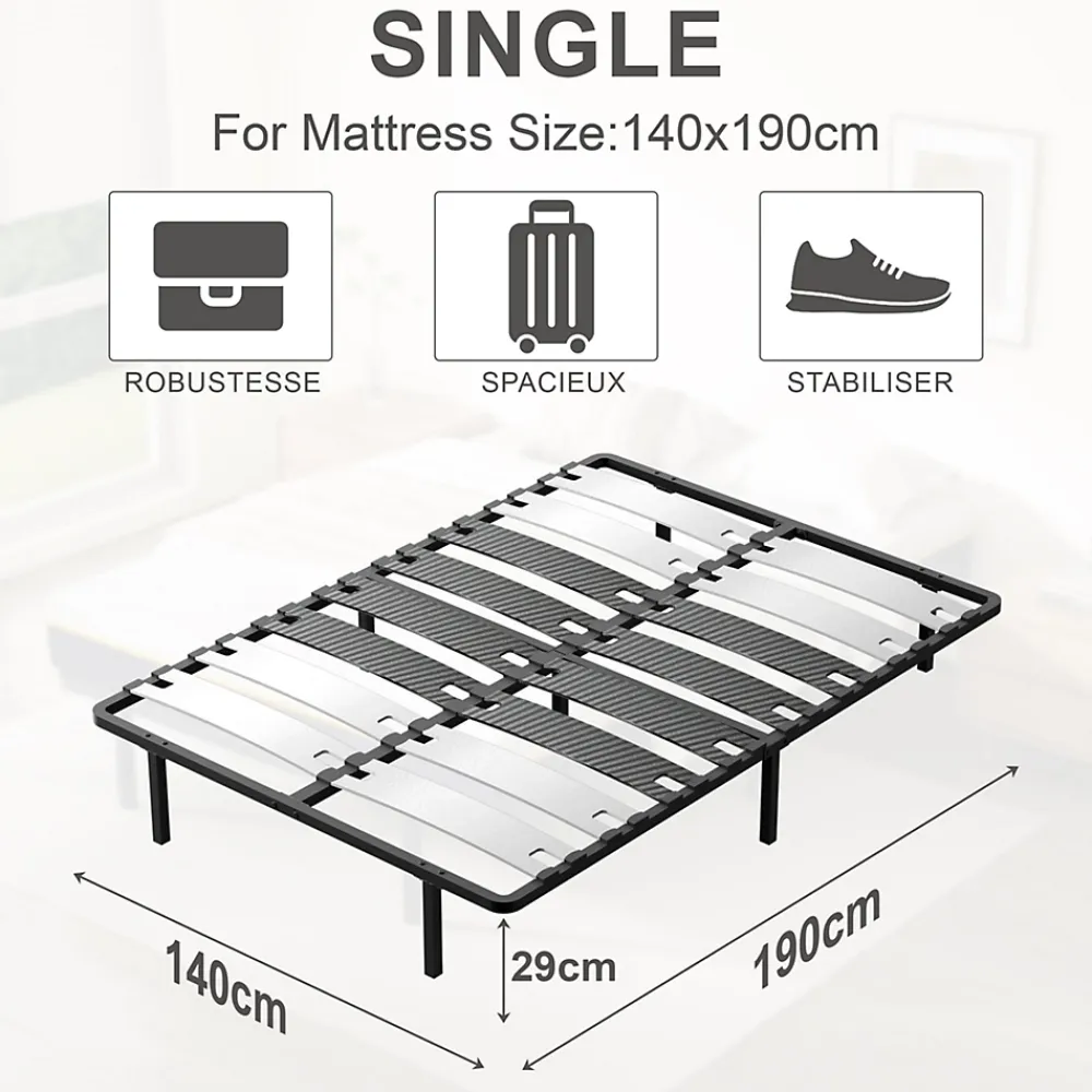 Teeno Ensemble matelas double en mousse de 17 cm + sommier à lattes larges 140x200 cm* Ensemble Sommier Et Matelas