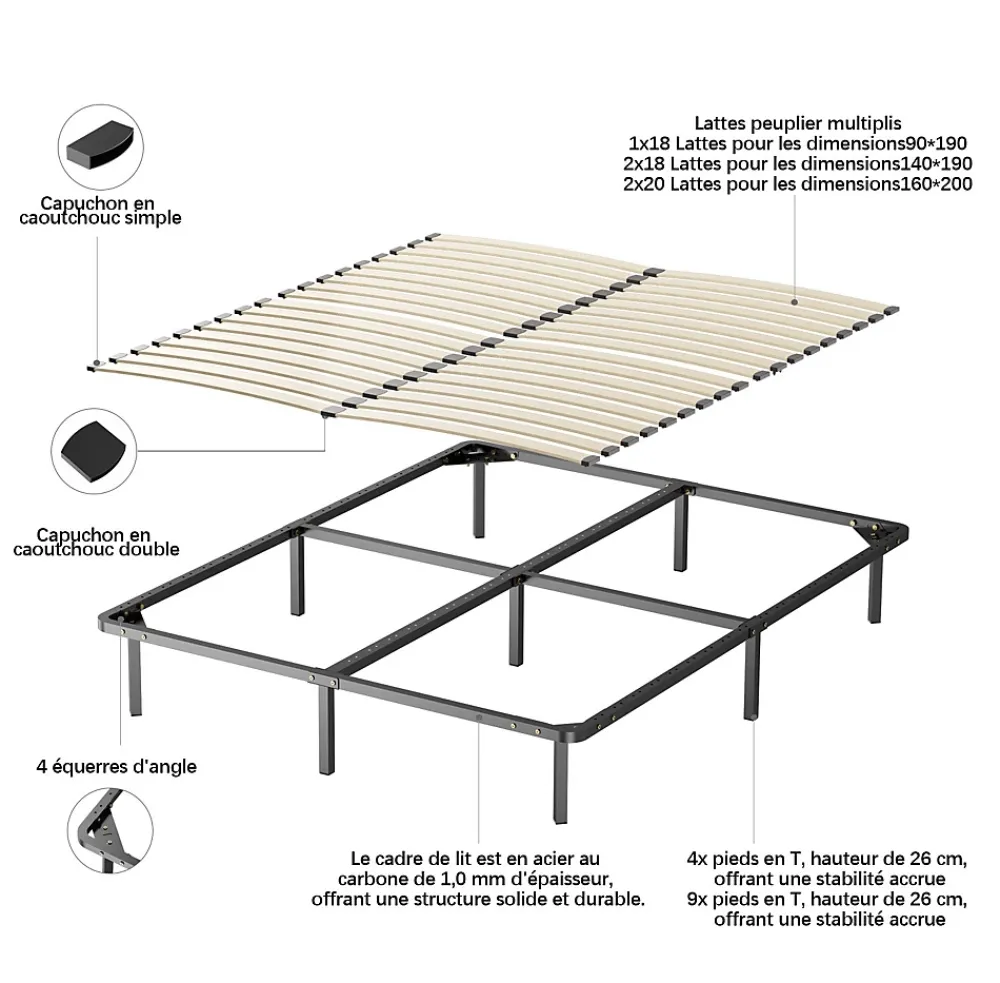 Teeno Ensemble Matelas en mousse + Sommier à Lattes 160x200cm, Epaisseur du Matelas 18 cm* Ensemble Sommier Et Matelas
