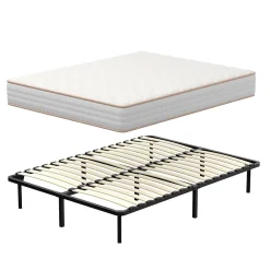 Teeno Ensemble Matelas en mousse + Sommier à Lattes 160x200cm, Epaisseur du Matelas 18 cm* Ensemble Sommier Et Matelas