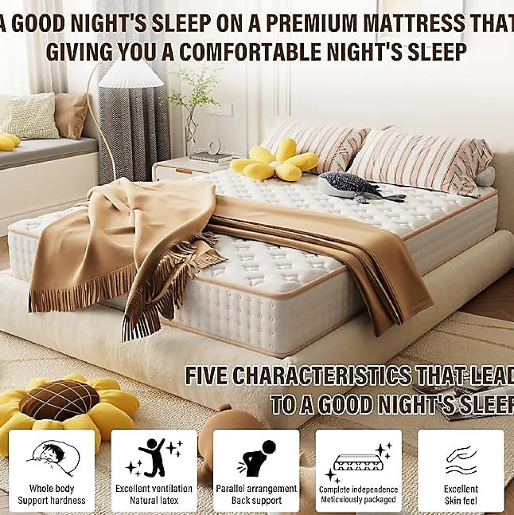 Teeno Ensemble Matelas en mousse + Sommier à Lattes 160x200cm, Epaisseur du Matelas 18 cm* Ensemble Sommier Et Matelas