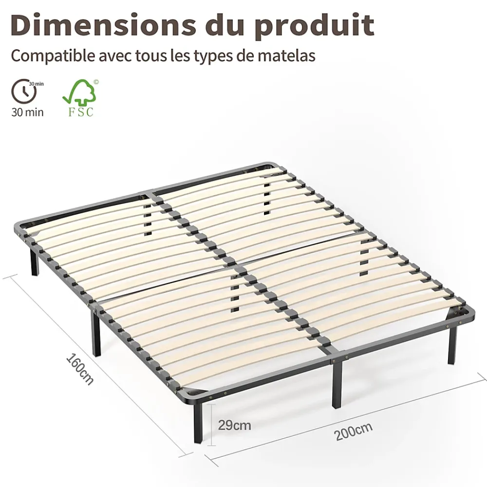 Teeno Ensemble Matelas en mousse + Sommier à Lattes 160x200cm, Epaisseur du Matelas 18 cm* Ensemble Sommier Et Matelas