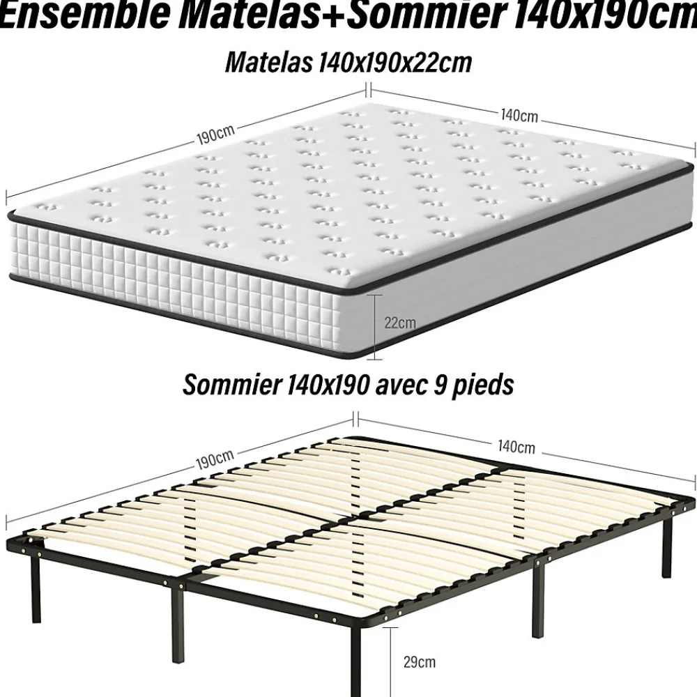 Ensemble Matelas en mousse + Sommier à Lattes 140x190cm, Epaisseur du Matelas 22cm>Teeno Sale