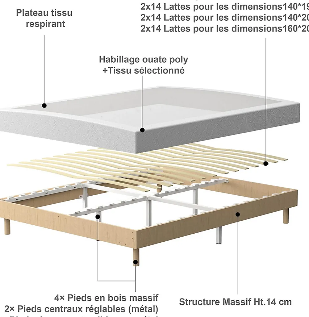 Ensemble Matelas en Mousse 160x200 cm+Sommier tapissier volige,9 Pieds Inclus,ensemble matelas et sommier>Teeno Sale