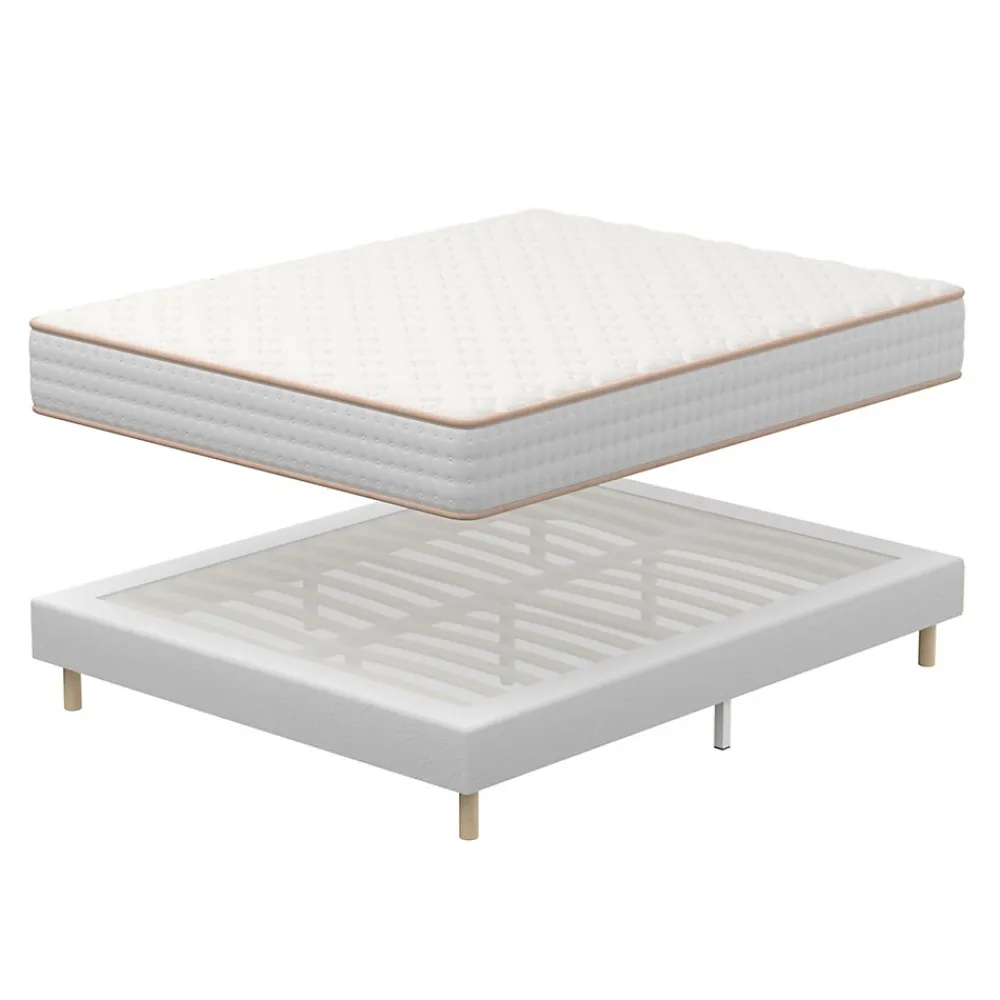 Ensemble Matelas en Mousse+ Lit Sommier Tapissier Déco 140x190cm, Epaisseur du Matelas 18cm>Teeno Best