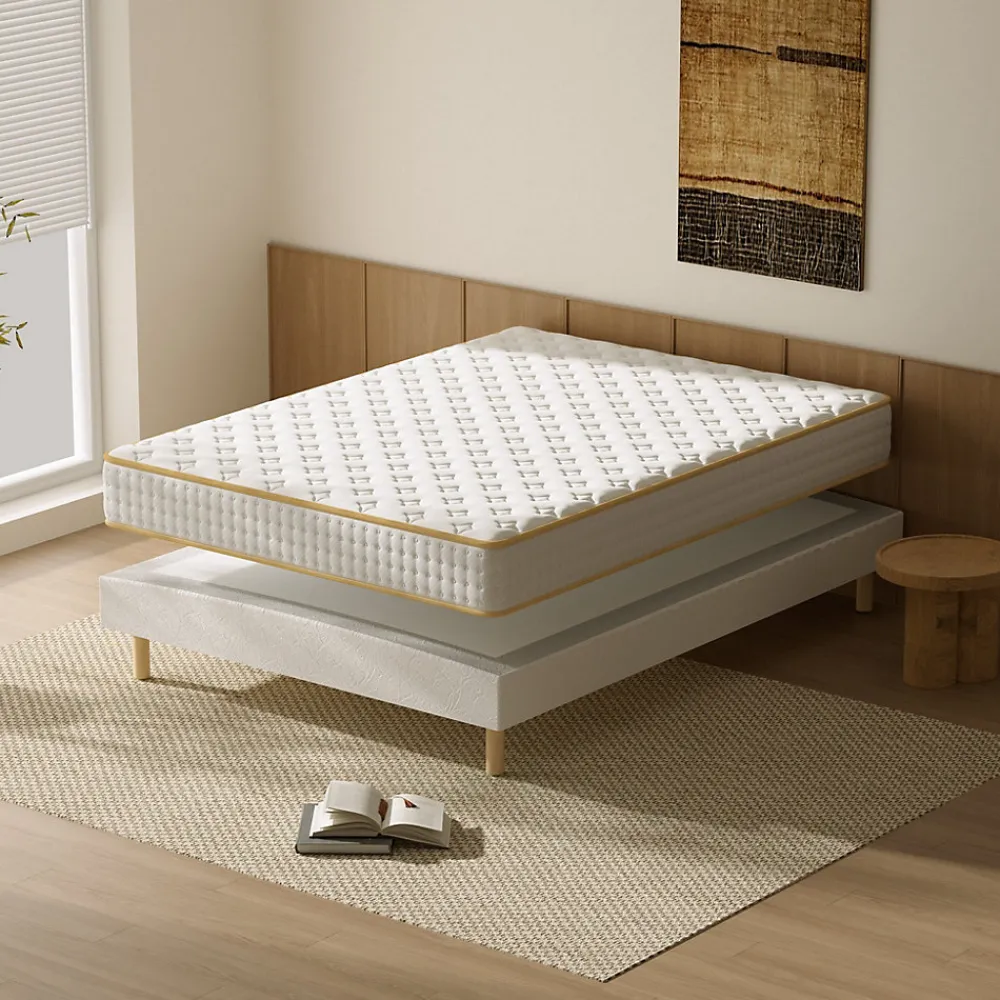 Ensemble Matelas en Mousse+ Lit Sommier Tapissier Déco 140x190cm, Epaisseur du Matelas 18cm>Teeno Best