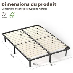 Teeno Ensemble Matelas en mousse + Sommier à Lattes 160x200cm, Epaisseur du Matelas 22cm* Ensemble Sommier Et Matelas