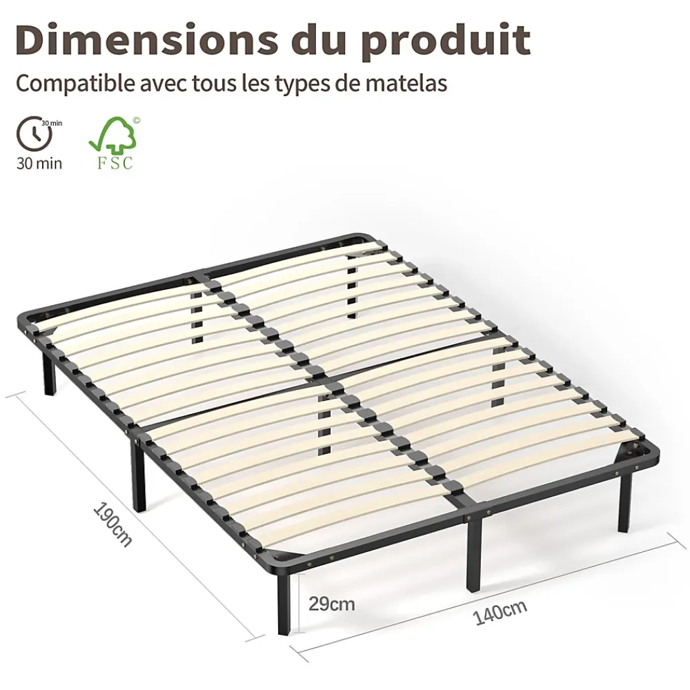 Teeno Ensemble Matelas en mousse + Sommier à Lattes 160x200cm, Epaisseur du Matelas 22cm* Ensemble Sommier Et Matelas