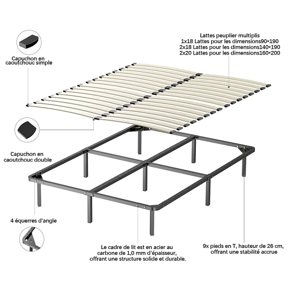 Teeno Ensemble Matelas en mousse + Sommier à Lattes 160x200cm, Epaisseur du Matelas 22cm* Ensemble Sommier Et Matelas