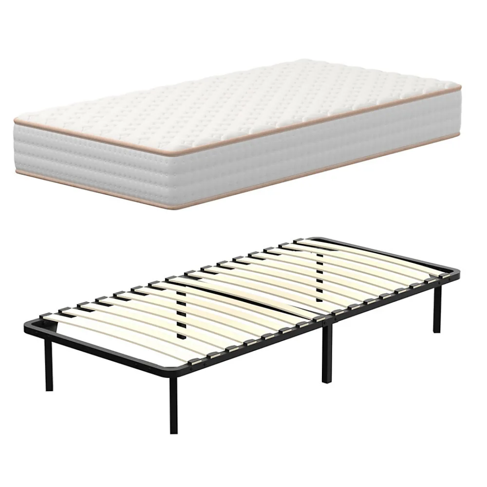 Ensemble Matelas en mousse + Sommier à Lattes 90x190cm, Epaisseur du Matelas 18 cm>Teeno New