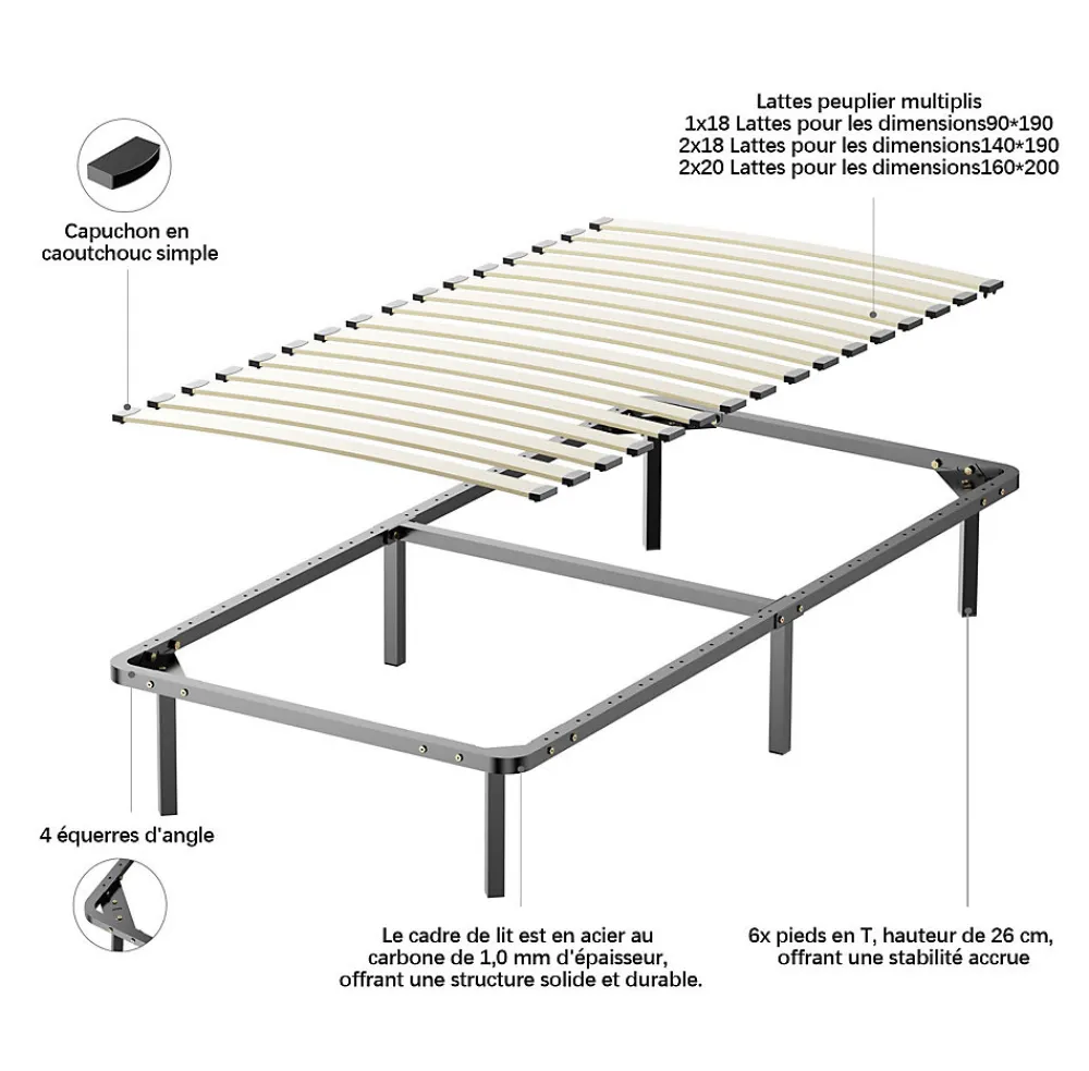 Ensemble Matelas en mousse + Sommier à Lattes 90x190cm, Epaisseur du Matelas 18 cm>Teeno New