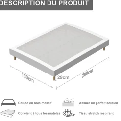 Teeno Ensemble Matelas en Mousse+ Lit Sommier Tapissier Déco 160x200cm, Epaisseur du Matelas 18cm* Ensemble Sommier Et Matelas