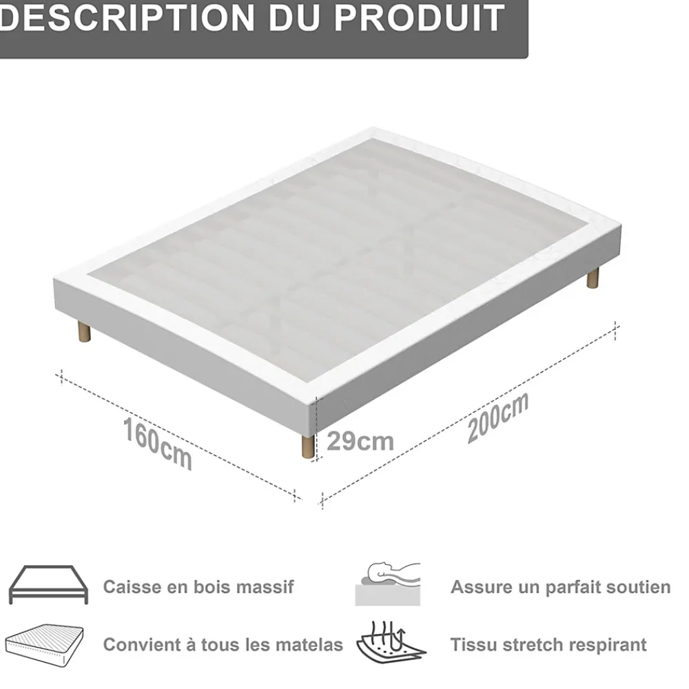Teeno Ensemble Matelas en Mousse+ Lit Sommier Tapissier Déco 160x200cm, Epaisseur du Matelas 18cm* Ensemble Sommier Et Matelas