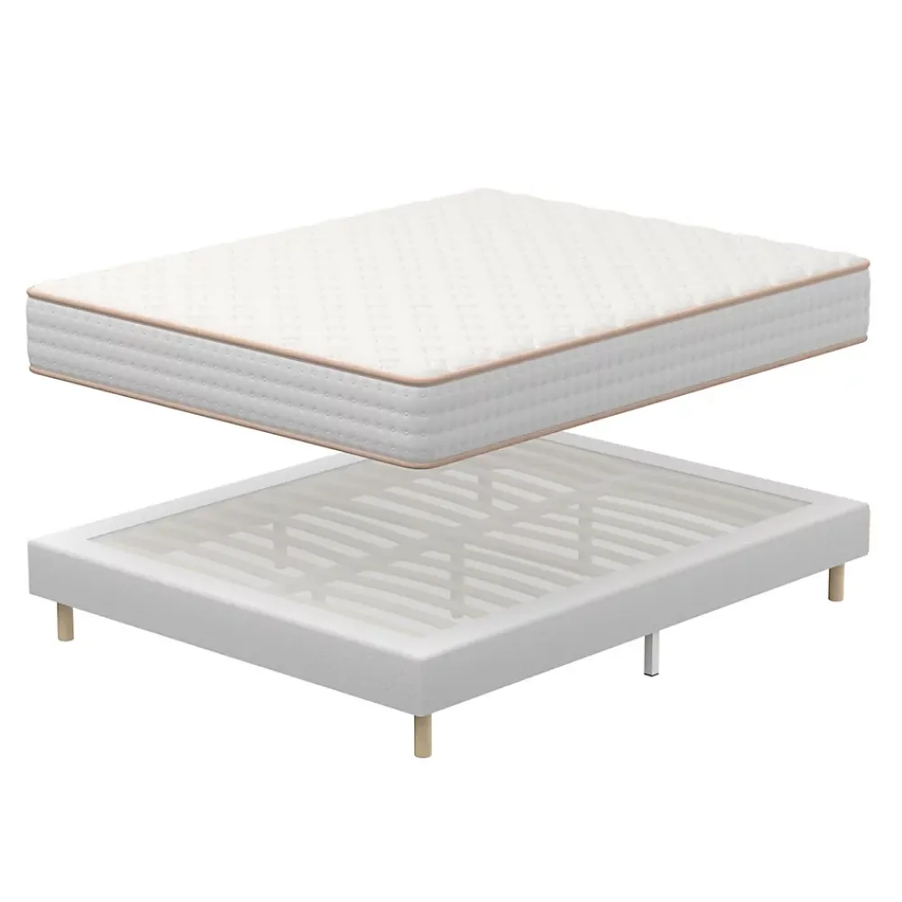 Teeno Ensemble Matelas en Mousse+ Lit Sommier Tapissier Déco 160x200cm, Epaisseur du Matelas 18cm* Ensemble Sommier Et Matelas