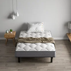 Ensemble Matelas et Sommier 90x190cm,Matelas à Ressorts ensachés et Robuste Cadre de lit en Fer avec 6 Pieds, Matelas épaisseur><noscript><img width=