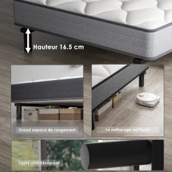 Ensemble Matelas et Sommier 90x190cm,Matelas à Ressorts ensachés et Robuste Cadre de lit en Fer avec 6 Pieds, Matelas épaisseur><noscript><img width=