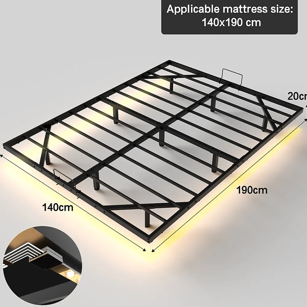 Ensemble matelas LED 160x200 cm cadre de lit en métal matelas en mousse de 22 cm d'épaisseur, cadre de lit double avec éclairage>Teeno Hot