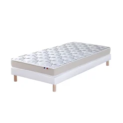 Ensemble Matelas Mousse Haute Résilience ESSENCE + Latex 3 zones +Sommier - Made in France 90 x 190 cm, Sommier - Blanc><noscript><img width=