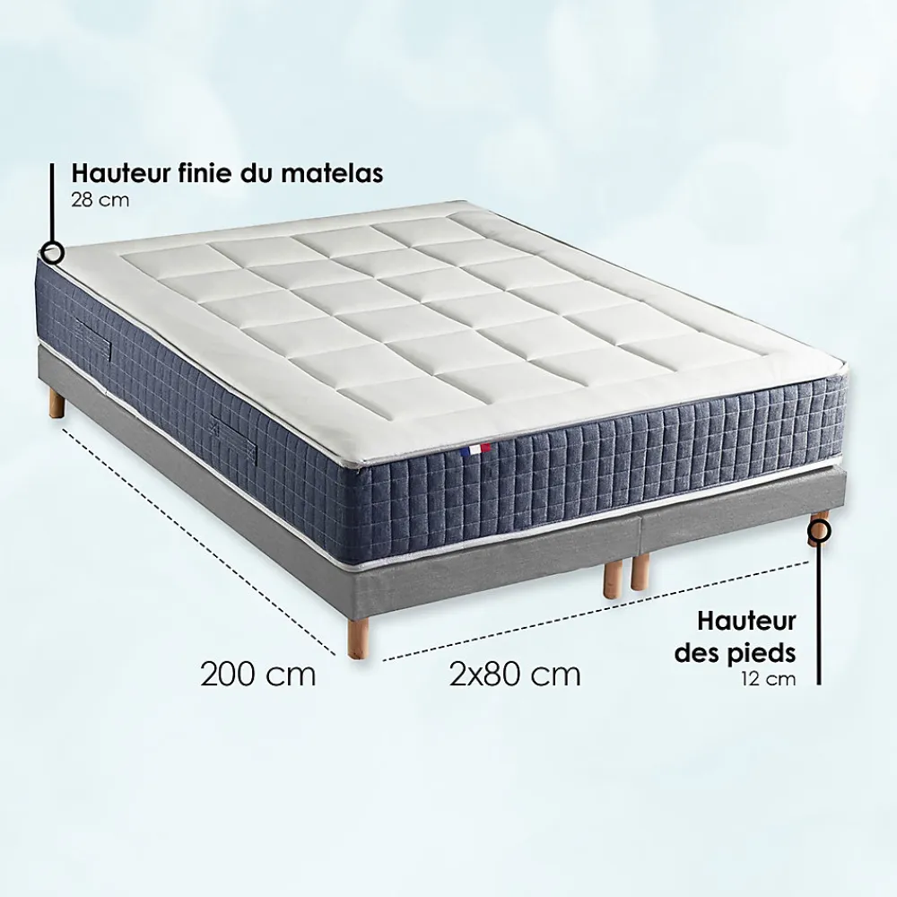 Ensemble matelas ressort 7 zones et mémoire forme sommier 2x80x200>Idliterie Clearance