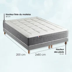 Ensemble matelas ressort 7 zones et sommier 2x80x200><noscript><img width=