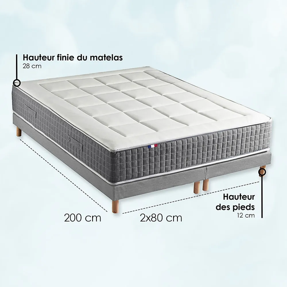 Ensemble matelas ressort 7 zones et sommier 2x80x200>Idliterie Clearance