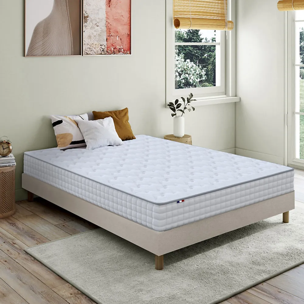 Ensemble matelas ressorts ASTRE + sommier kit beige à lattes flexibles 160x200>Idliterie Sale