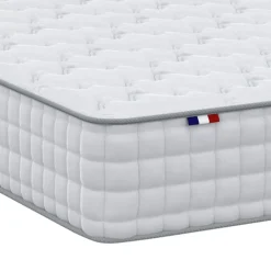 Ensemble matelas ressorts ASTRE + sommier kit beige à lattes flexibles 160x200><noscript><img width=