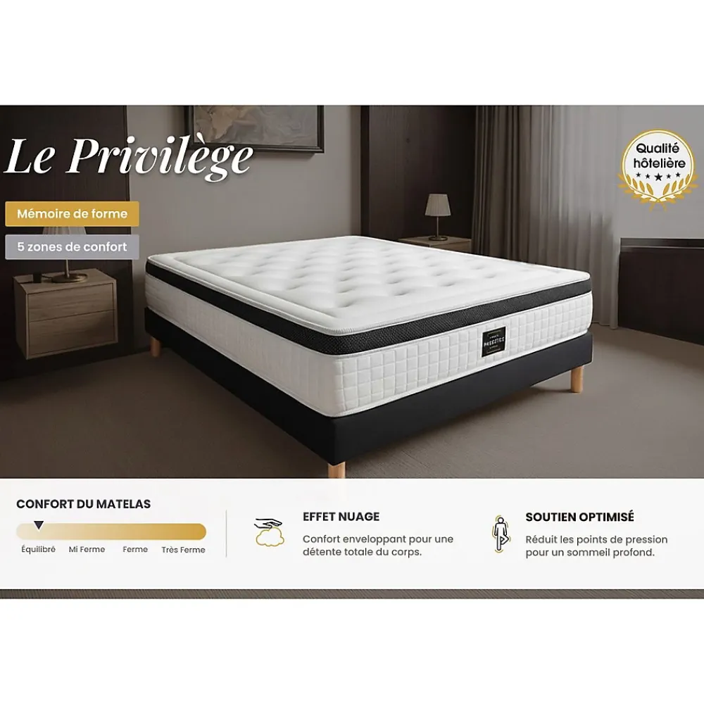 Prestige Literie Ensemble Mémoire de forme de confort Equilibré avec sommier kit* Ensemble Sommier Et Matelas