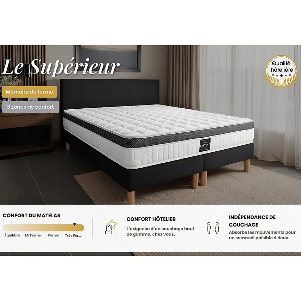 Prestige Literie Ensemble Mémoire de forme de confort Ferme avec sommier tapissier* Ensemble Sommier Et Matelas
