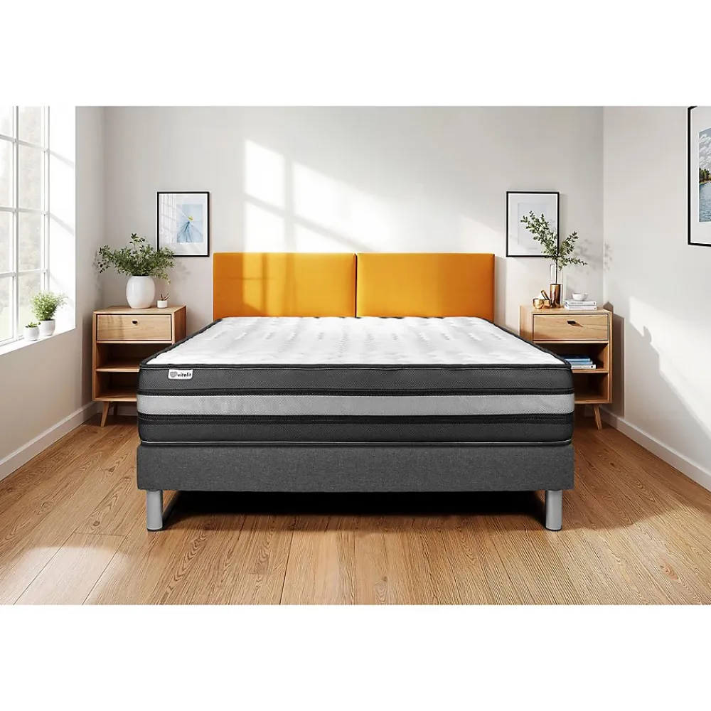 Vitalit Ensemble Mousse polyuréthane à mémoire de forme de confort Ferme avec sommier tapissier* Ensemble Sommier Et Matelas