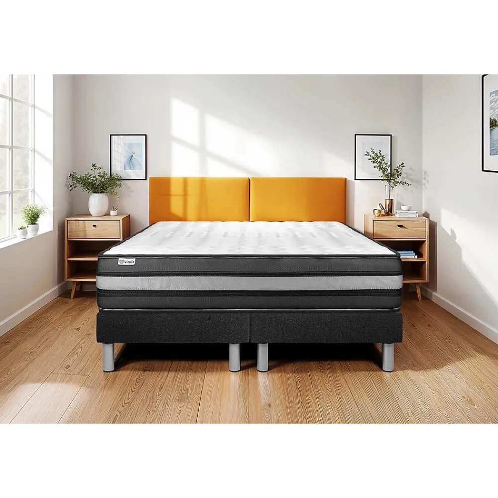 Vitalit Ensemble Mousse polyuréthane à mémoire de forme de confort Ferme avec sommier tapissier* Ensemble Sommier Et Matelas