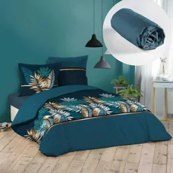 Ensemble parure de couette 260x240 cm Alianor + drap housse 160x200 Bleu>L'Effet Papillon Sale